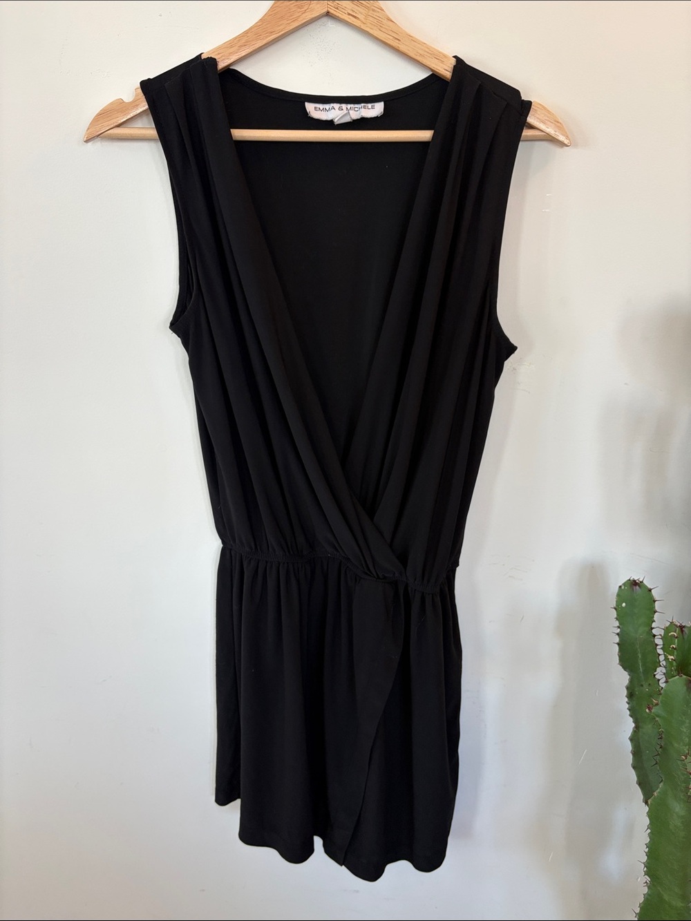 Black Sleeveless Surplice Romper